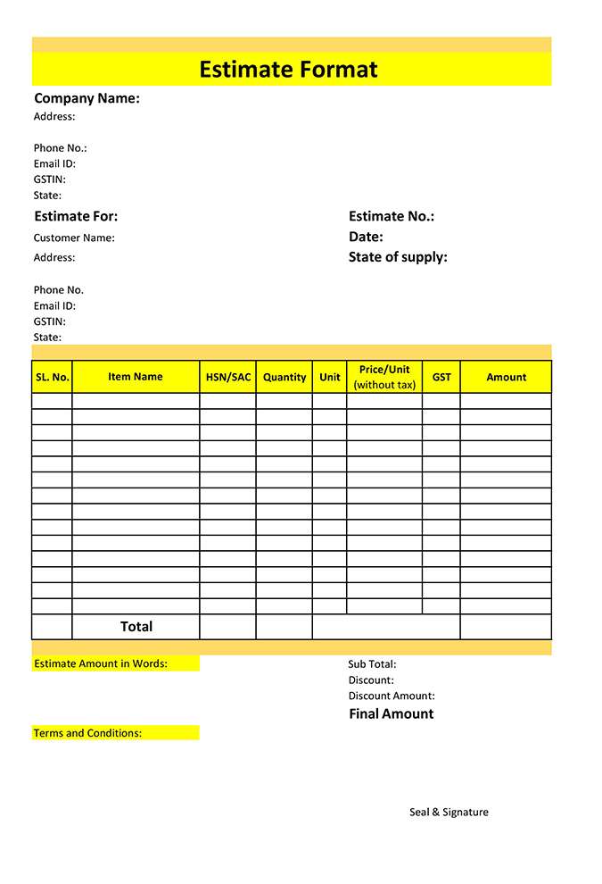 Estimate Format in pdf