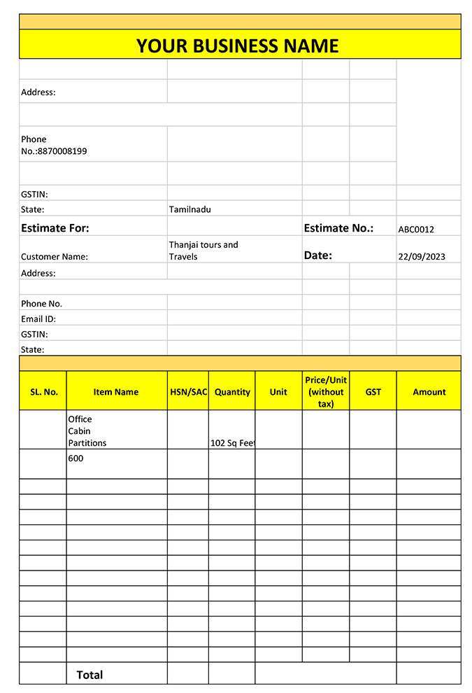 Estimate Format in word