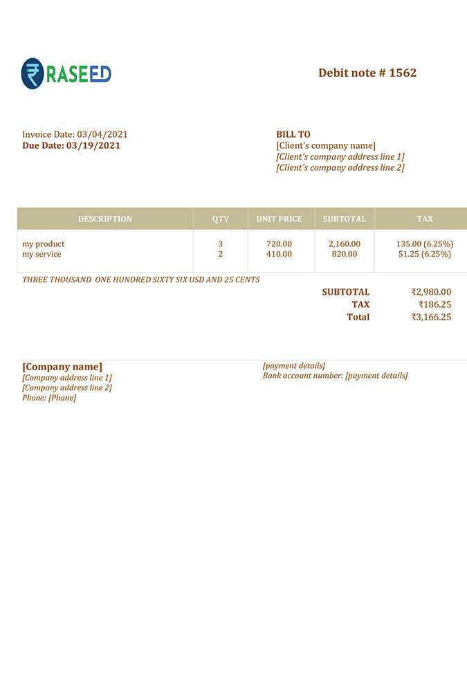 Online Debit Note Format