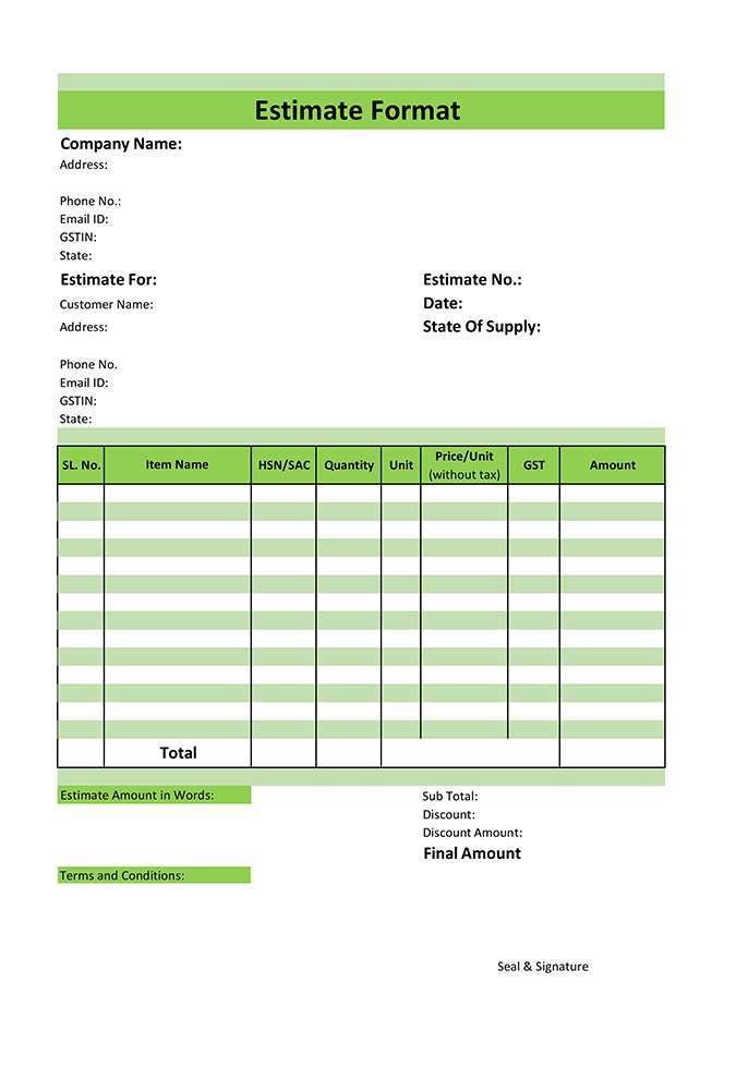 Free Estimate Format in pdf