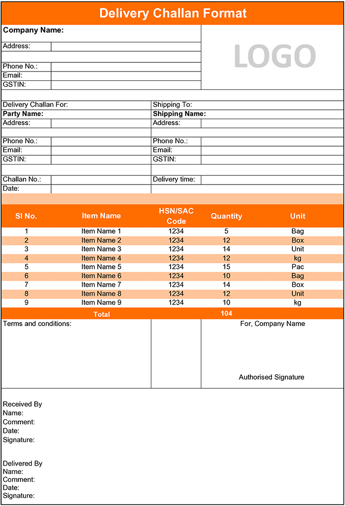 Delivery Challan in Google Docs