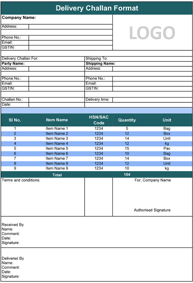 Google Docs Delivery Challan